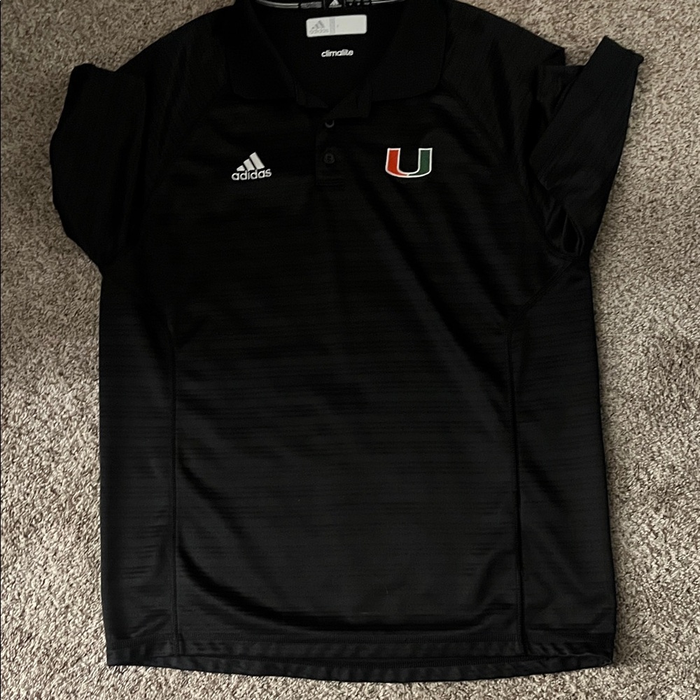 Adidas Black Polo with Embroidered University of Miami Logo M